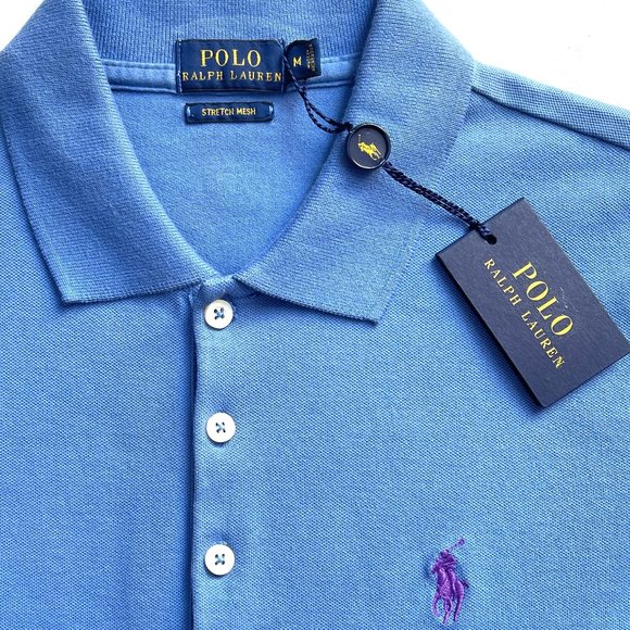 NWT Polo Ralph Lauren Stretch Mesh Blue Polo $125 - Picture 4 of 7